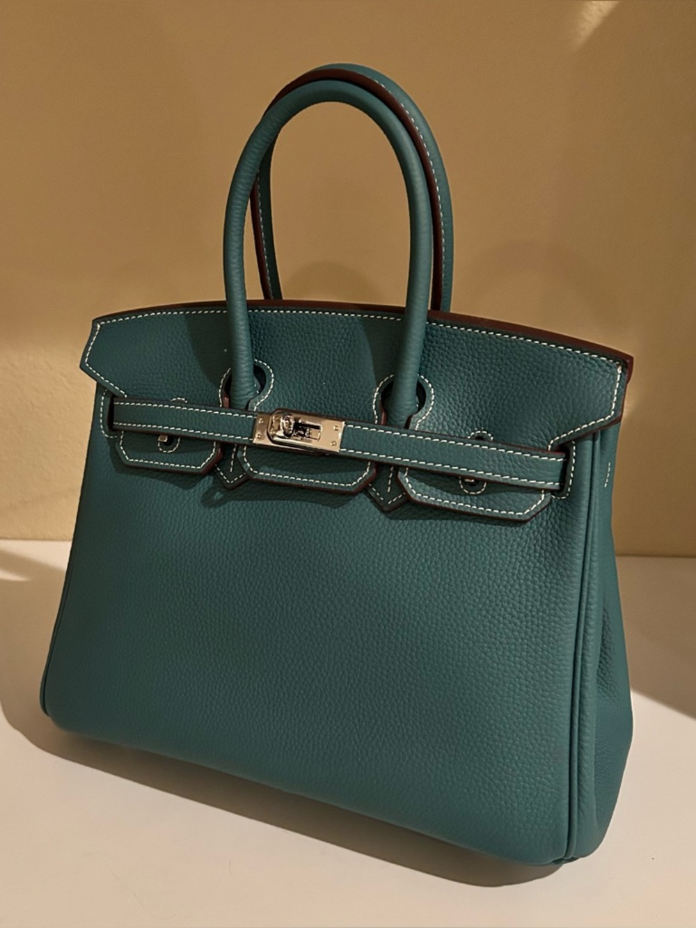 25cm Silver on Teal Top Handle Leather Satchel